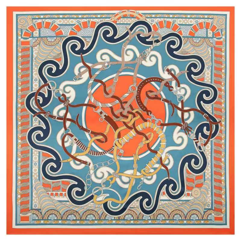 POBING Silk Scarf Women Large Shawls Back Garden Print Stoles Square Bandana Luxury Kerchief Hijab Female Foulards 130CM