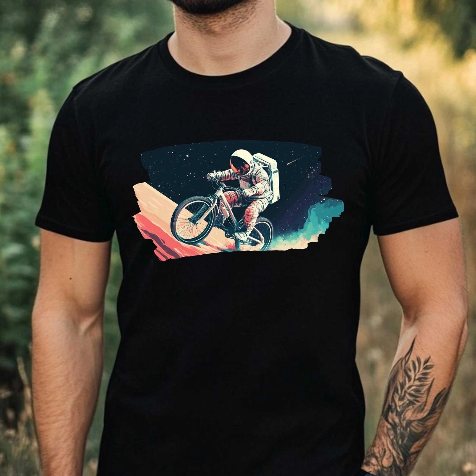 T-Shirt Herren Astronaut auf dem Fahrrad Motiv Baumwolle Größe XS bis 5XL XXL