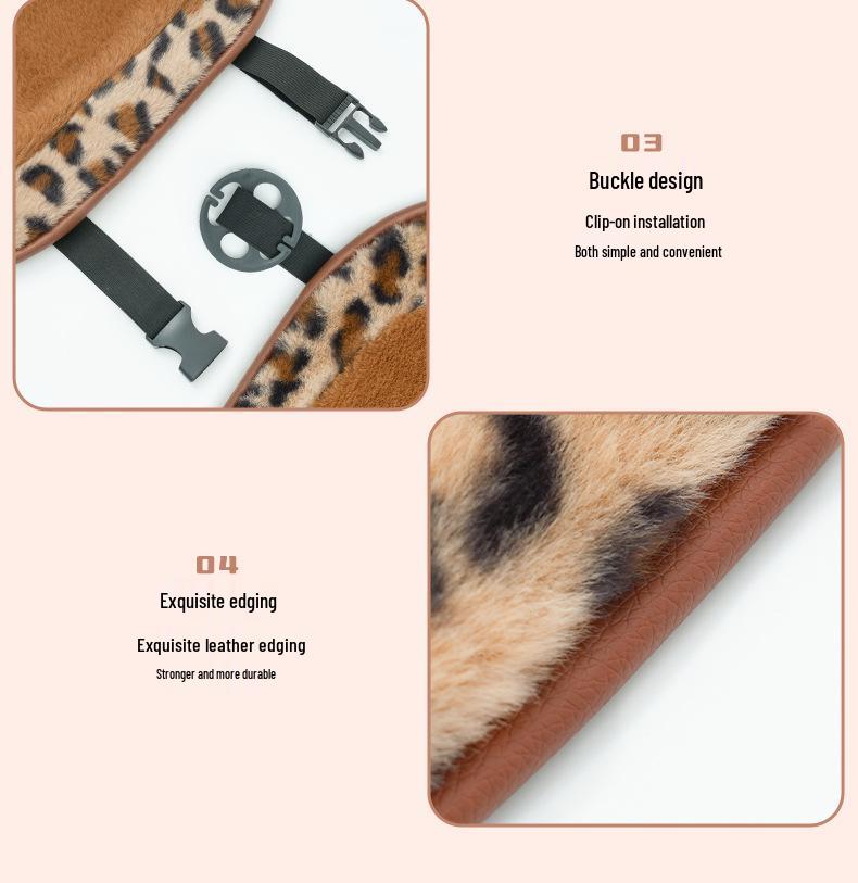 Leopard Print Winter Car Seat Cushion, Thick Warm Rabbit Fur, Soft & Comfortable Interior Cushion