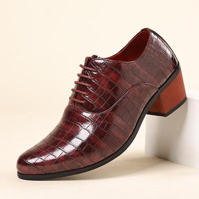 British 2025 Men's Plaid Leather Shoes with 5cm Height Increase and 6cm Chunky Heel