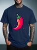 Unisex Summer White Short Sleeve Tee Cute Cartoon Red Chili Pepper Sparkle Graphic Crew Neck Loose Casual Male Daily Tops