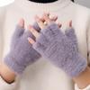 Women's Cute Fingerless Plush Gloves – Warm Nylon Mink Velvet for Autumn and Winter