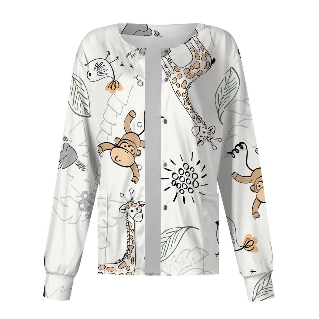 Langermet mønsterlomme for kvinner Arbeidende stående krage Enkeltspent beskyttende overall cardiganjakkeoverdel