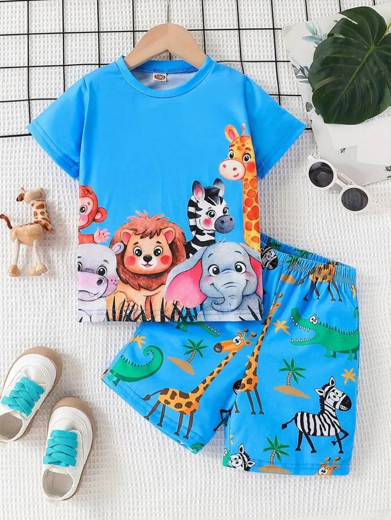 Tierwelt Kinder-Set Niedlicher Aufdruck Sommer-Sets für Kinder Leichte Freizeit-Kinderoberteile Outdoor-Mode Kinderkleidung