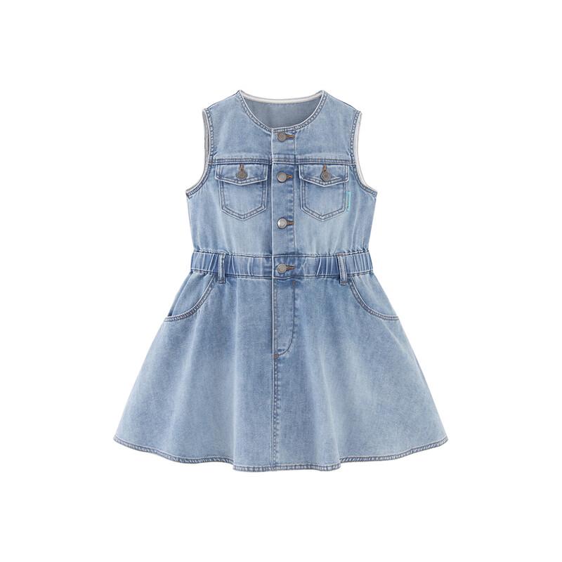 Minibala Girls' Retro Sleeveless Denim Vest Dress