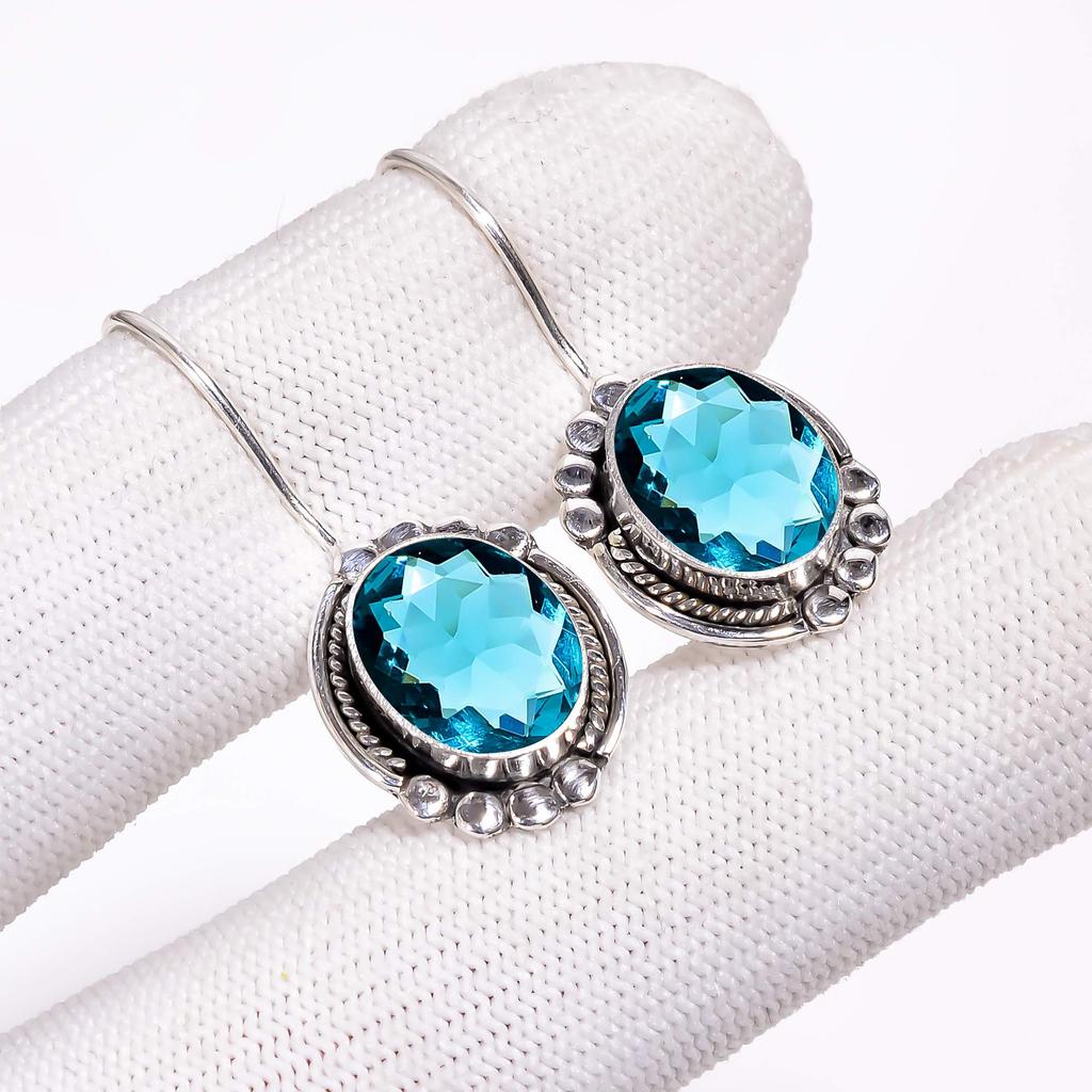 Teal Tourmaline 925 Sterling Silver Earring V113, Green Earring, Oval Earring, Valentin's Day Gift, Gift For Her, Birthday Gift, Handmade Jewelry, Sil