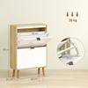 Narrow Shoe Cabinet with 2 Doors in Glossy White Adjustable Shelves Wooden Legs for 12 Pairs of Shoes