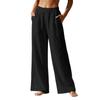 Pantalones Cropped Rectos de Algodón y Lino para Mujer Cintura Elástica Casual Ajuste Holgado Pantalones con Bolsillos para el Uso Diario