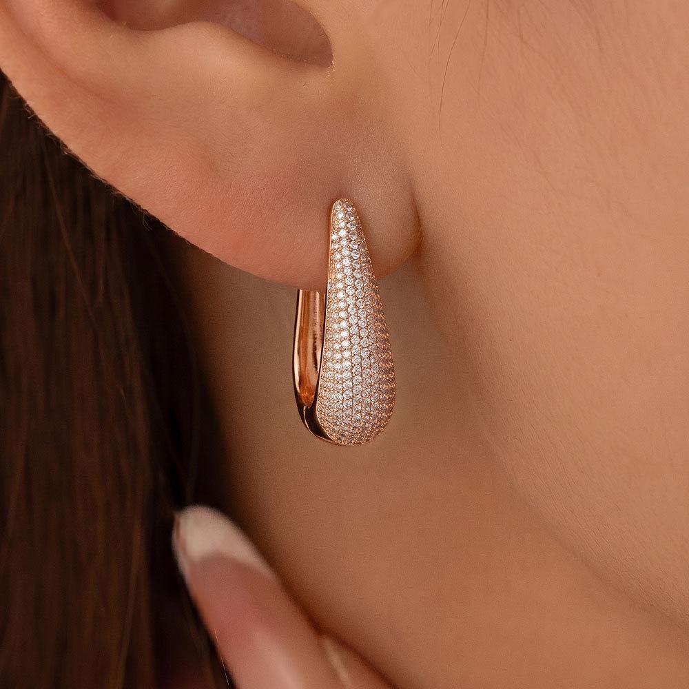 18K Gold-Plated Elegant Zircon Ear Studs - European & American Style Accessories