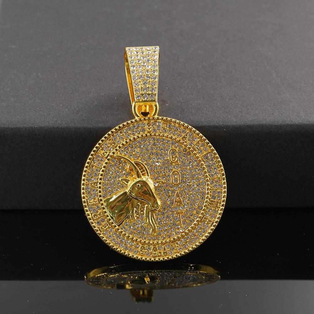 GREATEST OF ALL TIME GOAT Hip Hop Pendant Men s Round Pendant Goat Pendant Necklace
