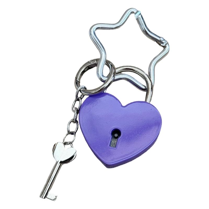 Practical Oversized Heart Lock Bag Charm With Star Clasp Stylish Bag Pendant Key Holder For Women Fashion Accessory