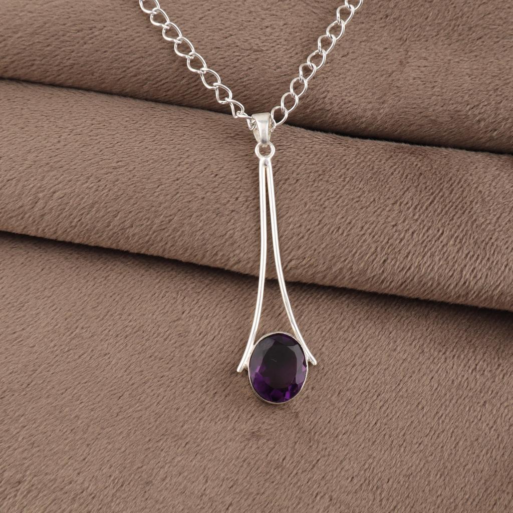 Amethyst Gemstone 925 Sterling Silver Handmade Jewelry Designer Pendant 1.79" Gift For Birthday PP-69-1
