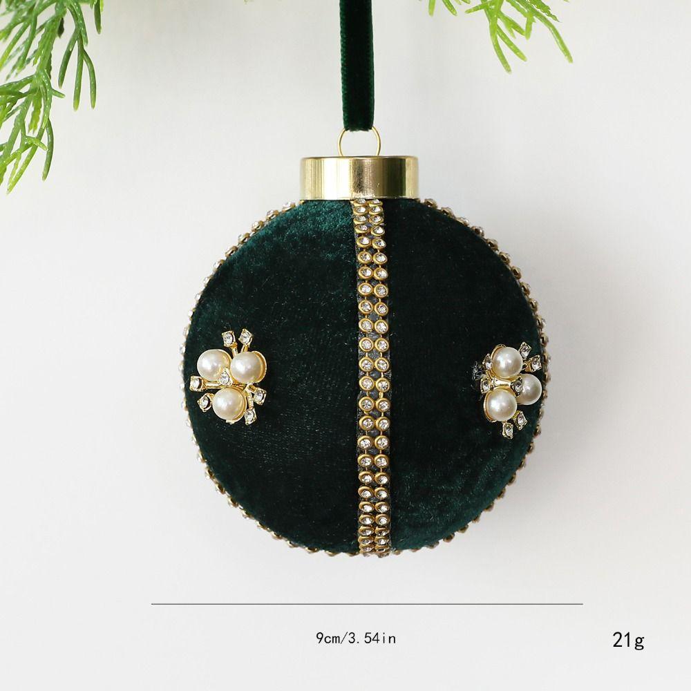 Velvet Finish Christmas Ball Ornament Rhinestone Trim Hanging Ball Ornament  Festive Decorations