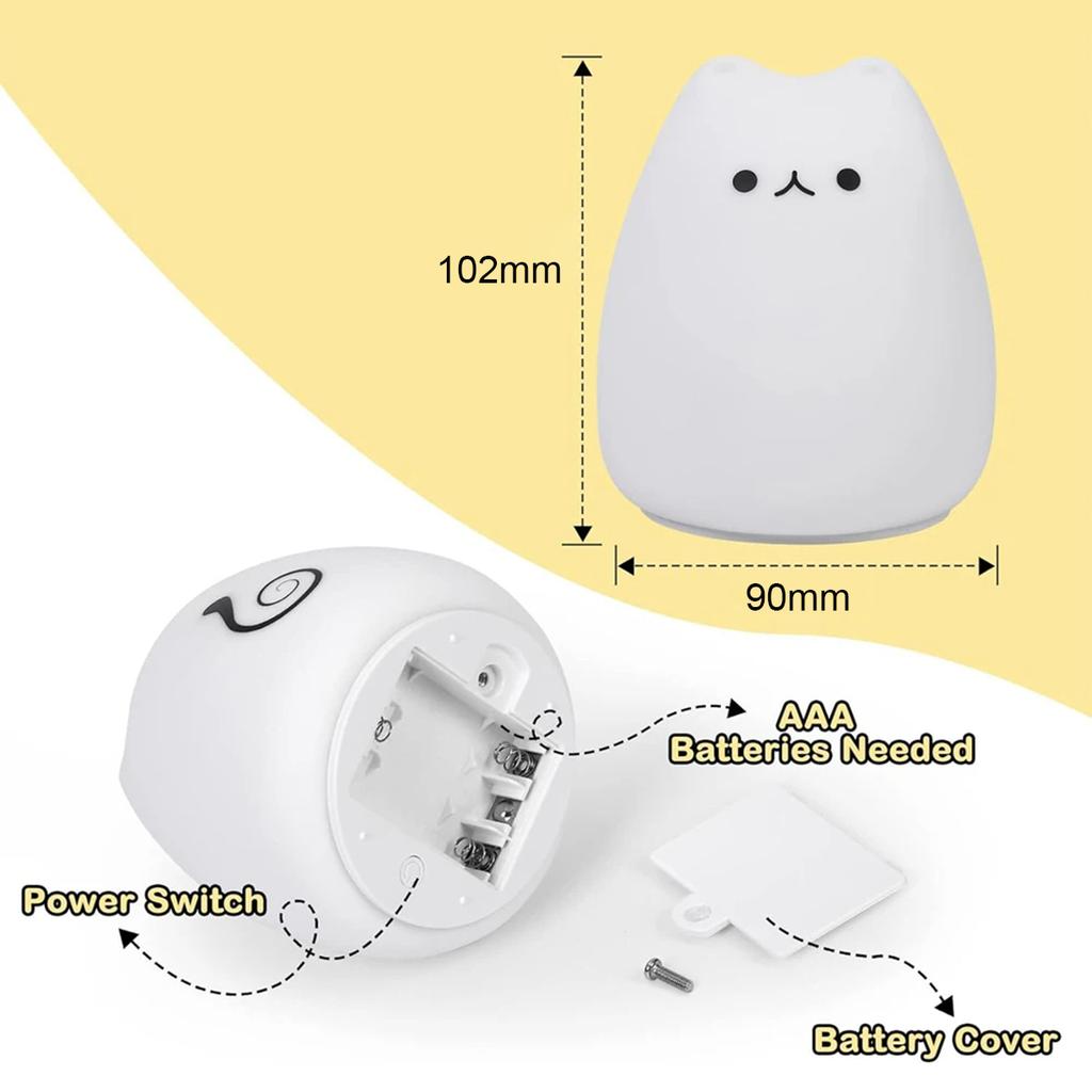 7 Colors Led Night Light Indoor Sensor Lamp Silicone Baby Sleeping Cat Touch Soft Kid Cute Cartoon Lights For Children Kids Room