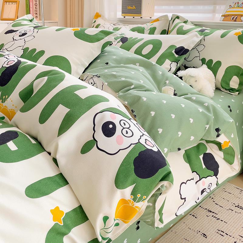 Fresh Literary Style Glutinous Cotton Bedding Set - Four-Piece Set for Dormitory or Home