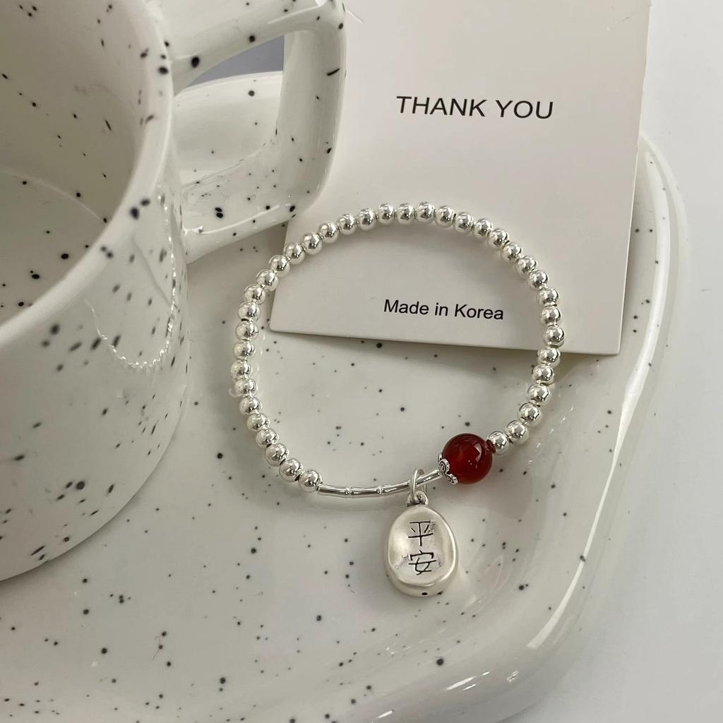 VENTFILLE 925 Sterling Silver Star Love Heart Pendant Round Bead Pearl Bracelet For Girls Sweet Romantic Style Gifts For Lovers