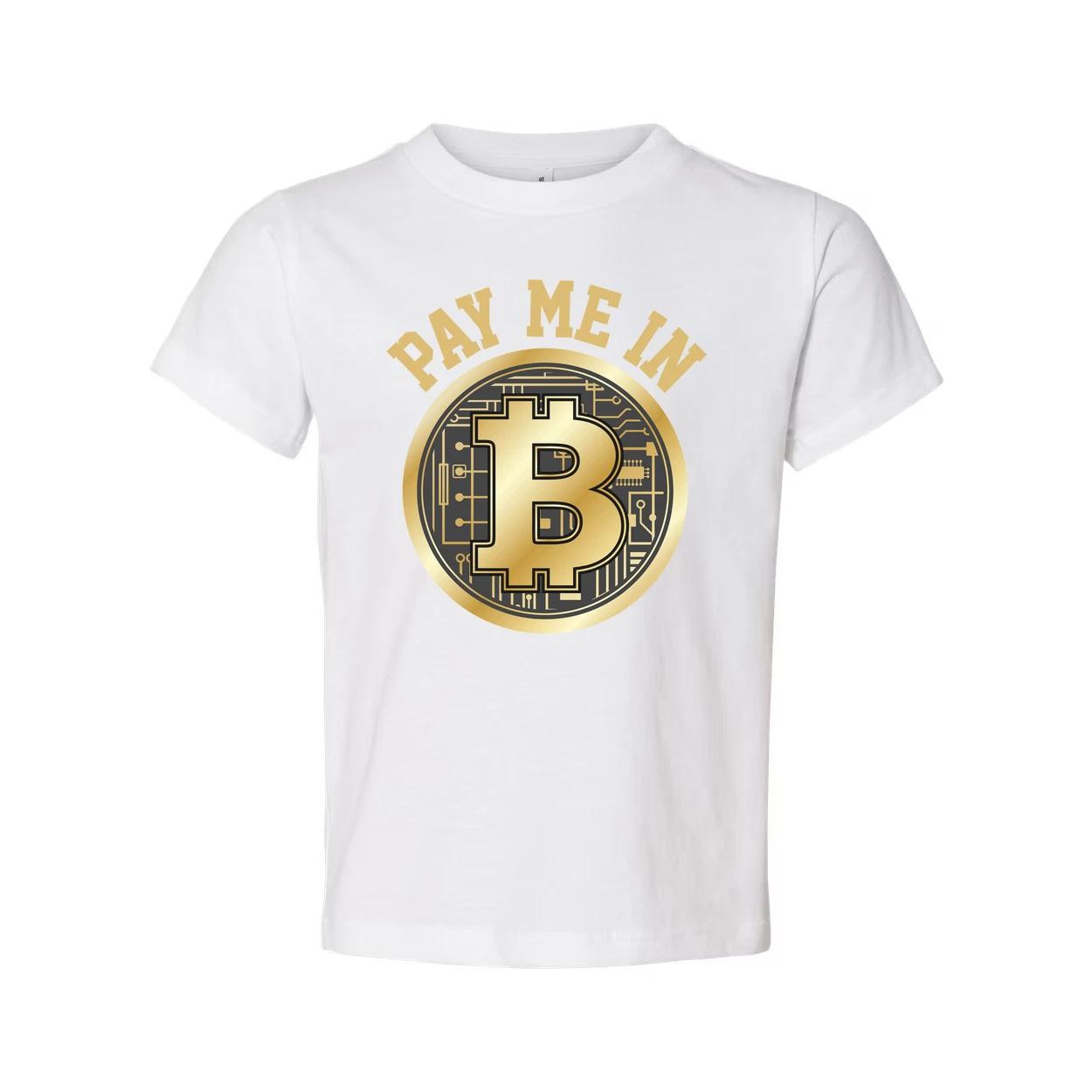 

Pay Me In Bitcoin Graphic Tee With Gold Circuit Board Emblem And Cryptocurrency L