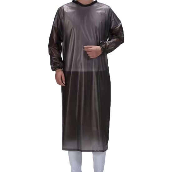 

Waterproof Apron with Long Sleeves Food-Grade TPU Protective Smock Oil Resistant Workwear for Food Processing Cold Storage Seafood Work чорний колір сірий