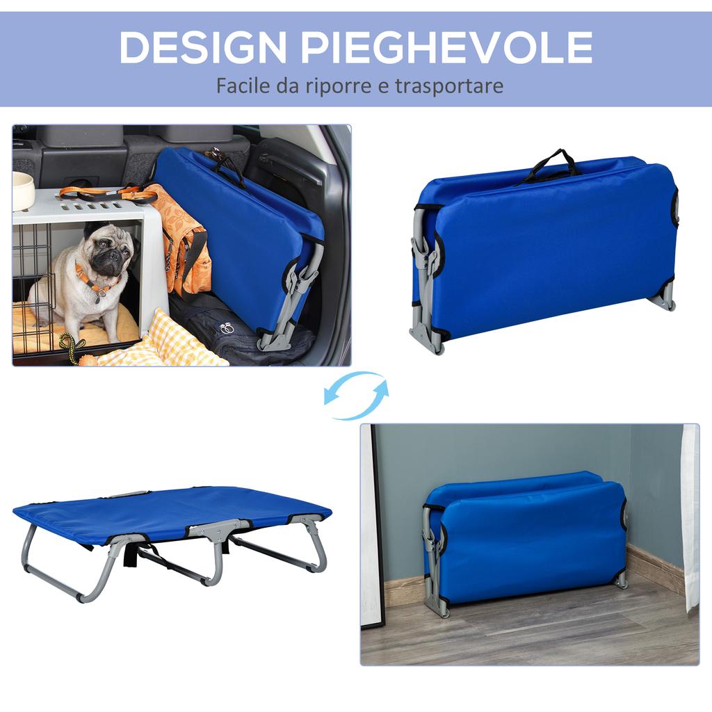 Folding Cot for Small Size Dogs for Indoor and Outdoor, Raised Dog Bed, in Steel and Oxford Fabric, 71x58x20 cm, Blue