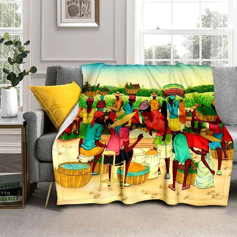 Cartoon Africa Ethiopian Painting Art Soft Flannel Blanket for Bed Bedroom Sofa Picnic,Throw Blanket for Outdoors Leisure
