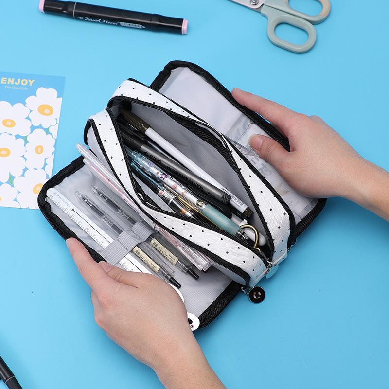 Trousse à crayons double fermeture multi-fonctionnelle grande capacité pour étudiant