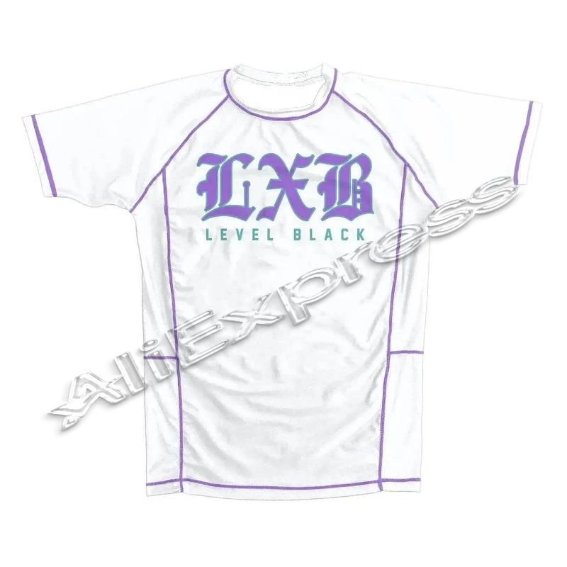 V1 LXB AJJ Schwarzer Rash Guard Schnelltrocknendes Fitness-T-Shirt Levelxblack Trikot-T-Shirts RANKED V2 NIVEL NEGRO RAASH GUARD Motorrad-Top S white