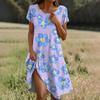 Short Sleeve Boho Dress For Women Casual Loose Fit Summer Sundress Floral Print Dress With Pockets