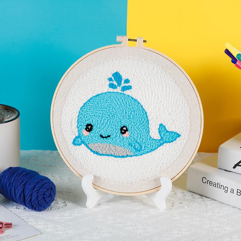Russian DIY Punch Needle Embroidery Kit: Includes Yarn, Needle, Latch Hook, & Hoop for Knitting & Ornament Crafting