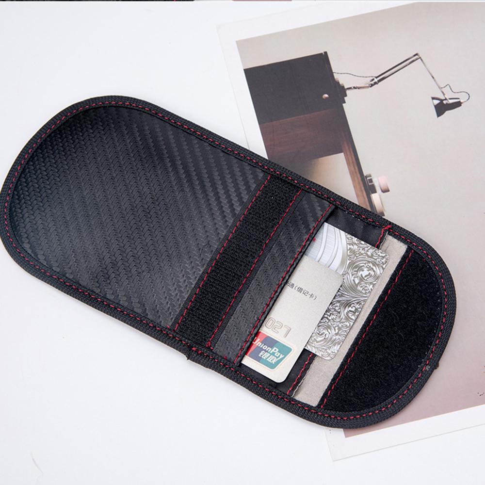 Double Layer Carbon Fiber Texture Leather RFID Blocking Car Key Signal Shielding Bag Key Storage Pouch