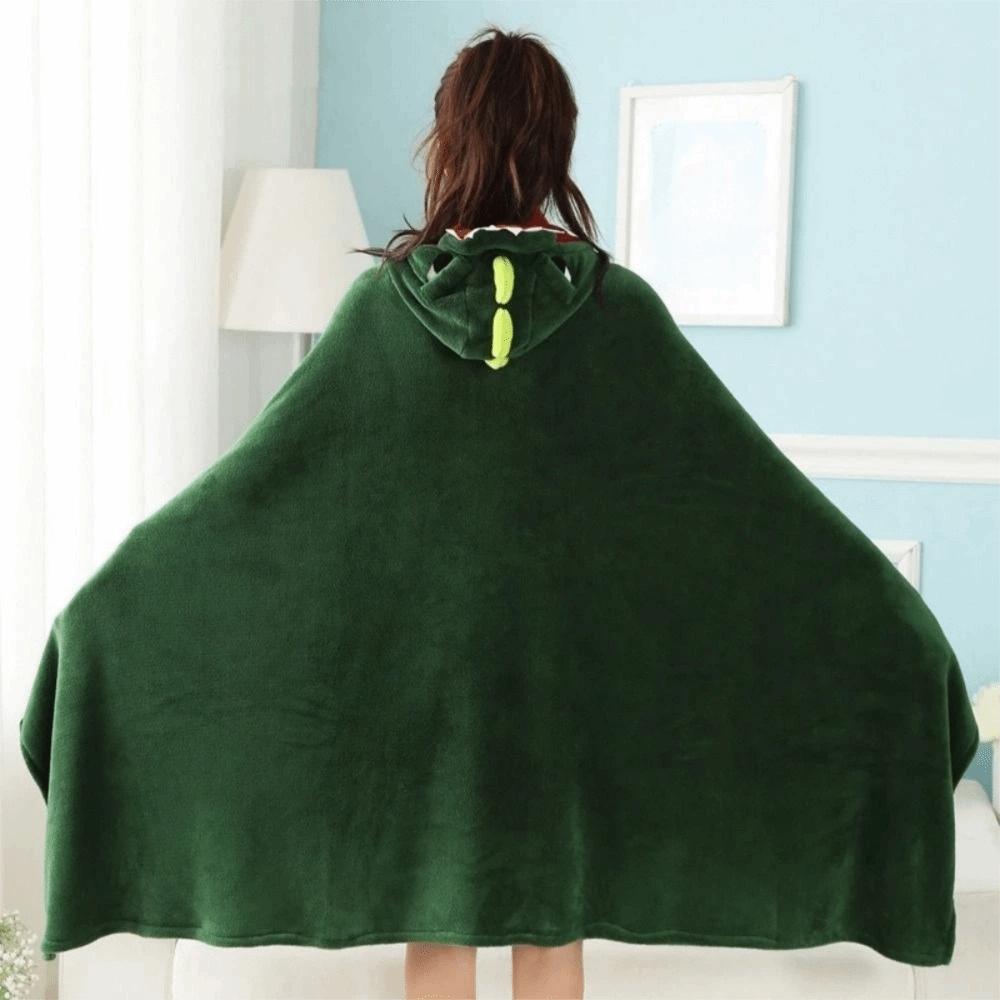 Cute Cartoon Dinosaur Cape Blanket Cozy Soft Throw Blanket Comfortable Warm Flannel Hooded Blanket Dormitory