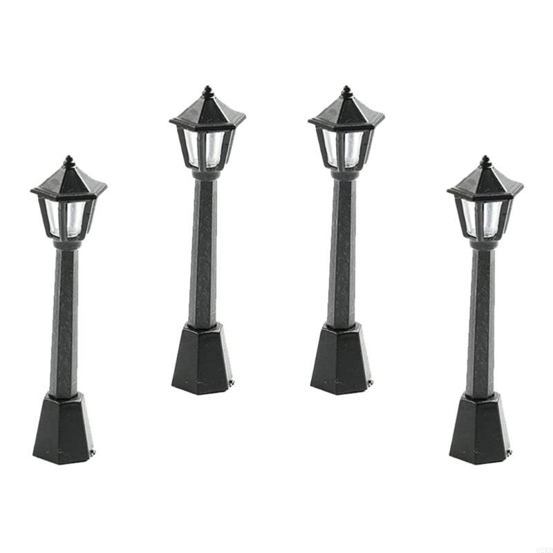62KD Model Railway Train Lamp 4pcs Post Lights for Doll House Fairy Garden Ornaments