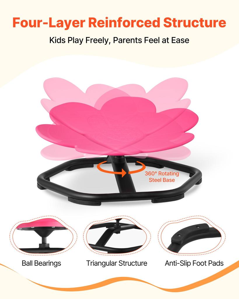 VEVOR Kids Swivel Chair, 220 Lbs Capacity, Flower Shape Sensory Spinning Chair, Autistic Kids Sensory Toy Seat with Non-Slip Metal Base