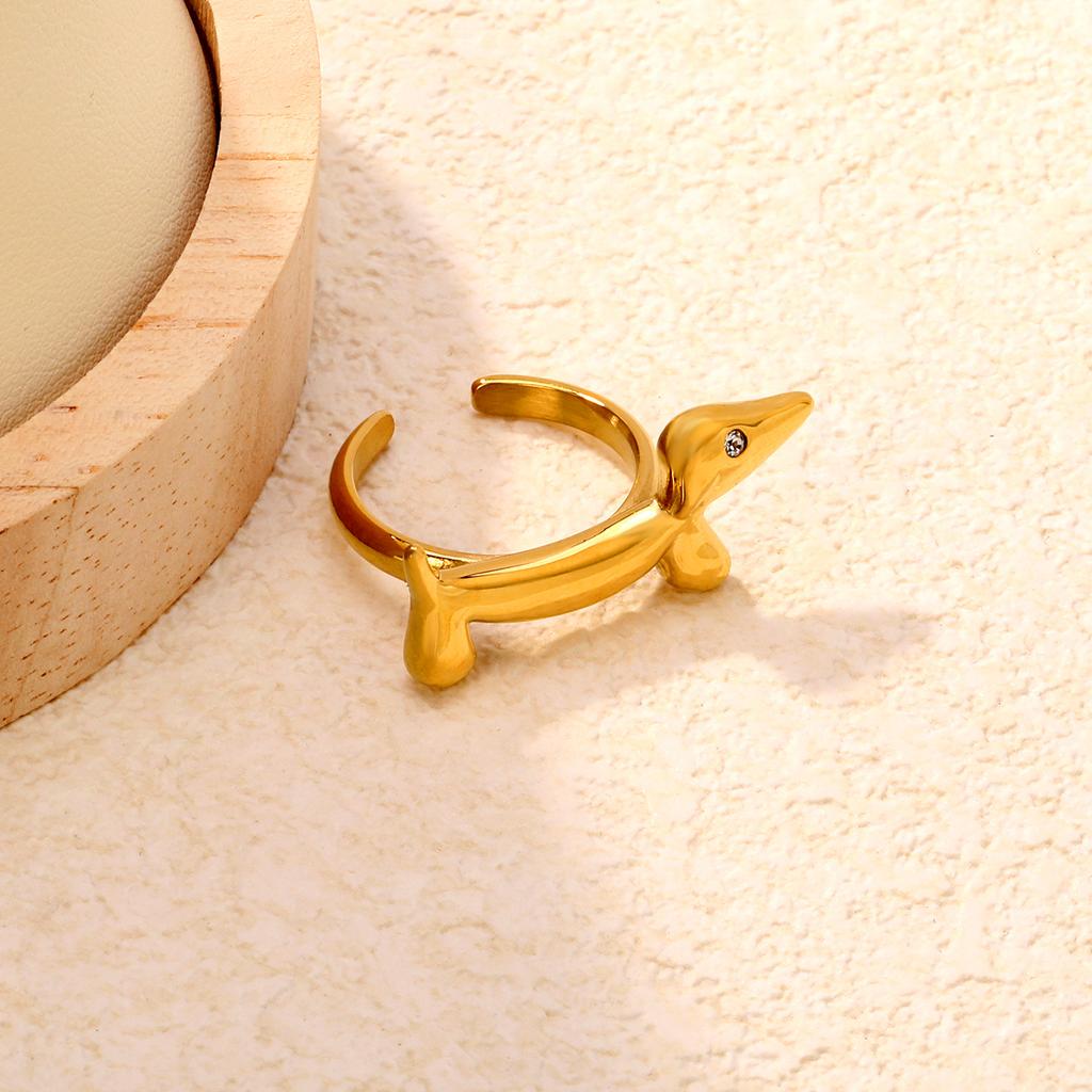 Irregular special-shaped imitation pearl ring three-dimensional rose open ring cute dachshund ring ring stainless steel