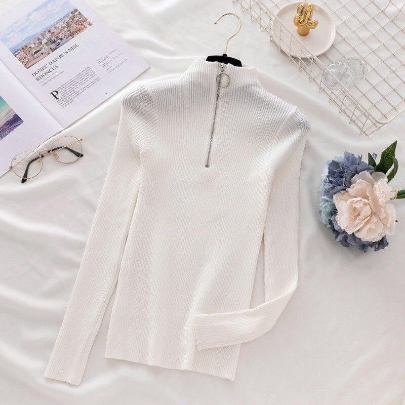 Koreanische Solide Zipper Pullover Pullover Gestrickte Herbst Und Winter Langarm Pull Femme Schlank Jumper Frauen Pullover Tops 17113