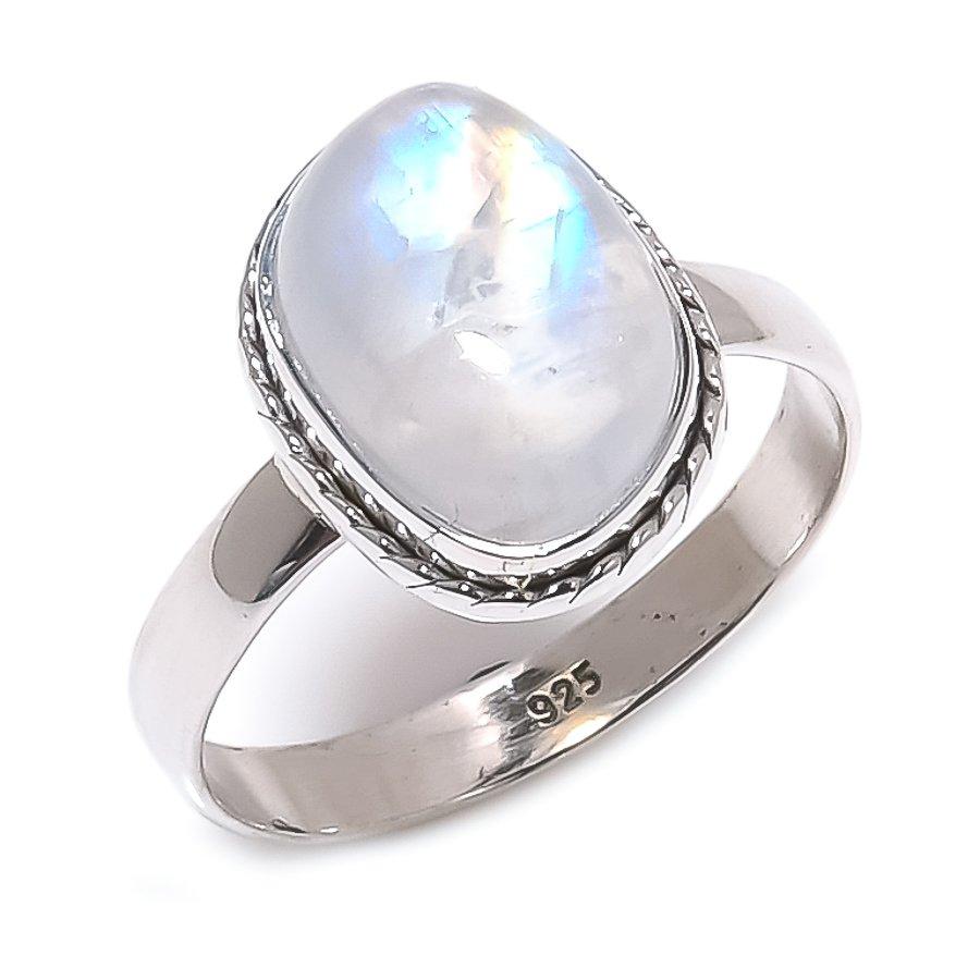 

Natural Rainbow Moonstone Gemstone 925 Solid Sterling Silver Gift Ring S.9 W1C49