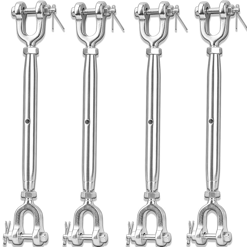 4PCS 1/4" (M6) Turnbuckle, 304 Stainless Steel Jaw and Jaw Turnbuckle, 1600lbs Working Load Limit, Wire Tensioner, Closed Body Turnbuckle for Cable,