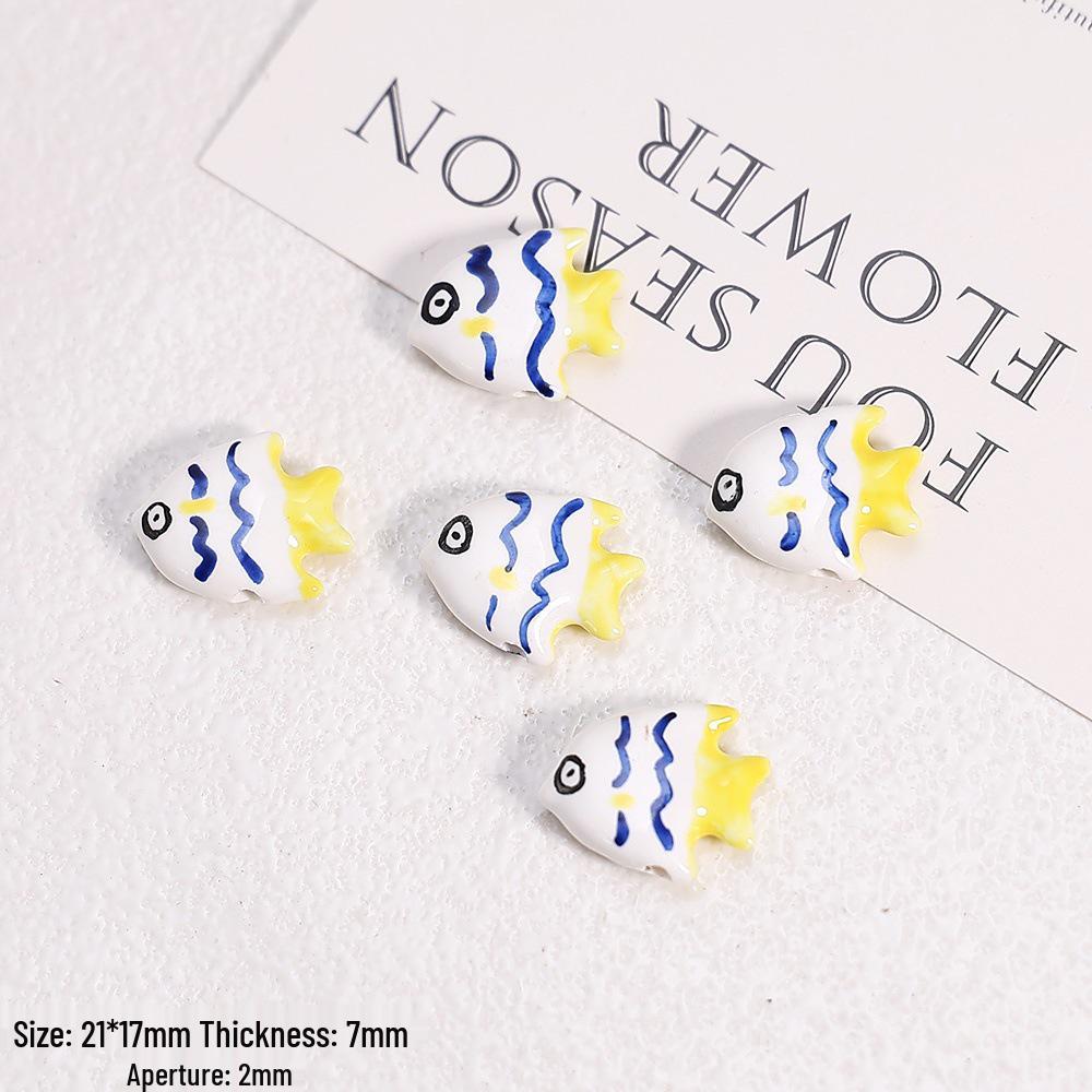 Hand-Painted Ocean Ceramic Beads: Tropical Fish, Starfish, and Seashell Shapes for DIY Jewelry