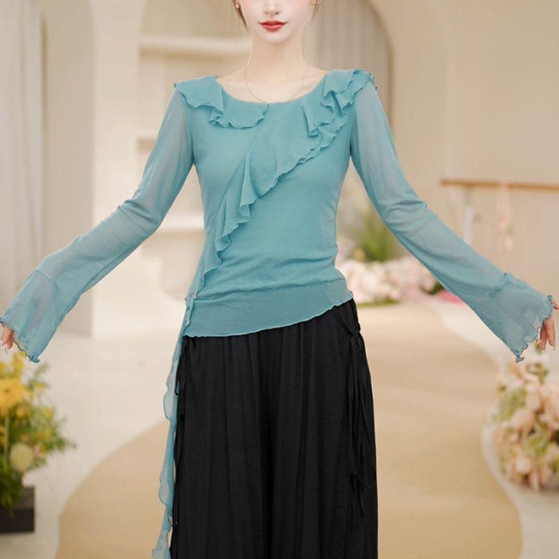 New Dance Clothes Women Modern Adult TopsDaily Dancing New Round Neck Long-sleeved Versatile Pullovers
