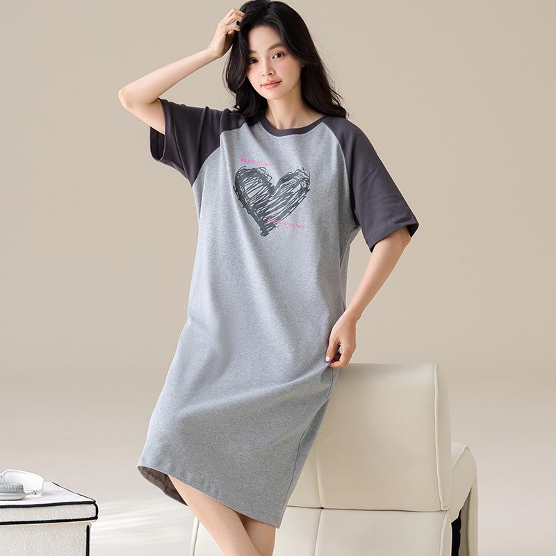 Women's Pure Cotton Short Sleeve Maternity Nightgown - Round Neck, Loose Fit, Sweet Summer Pajama Dress
