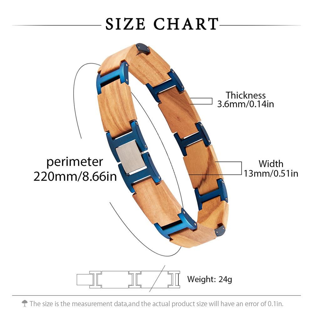 Custom Natural Wood Stainless Steel Link Casual/Sporty Unisex Adjustable Size Gift Fashion Bracelet