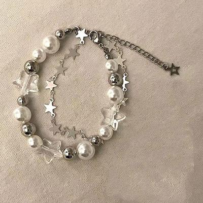 Vintage Kristal Yıldız Pentagram Inci Boncuklu Bilezik Kadınlar için Tatlı Bileklik Takı Hediye