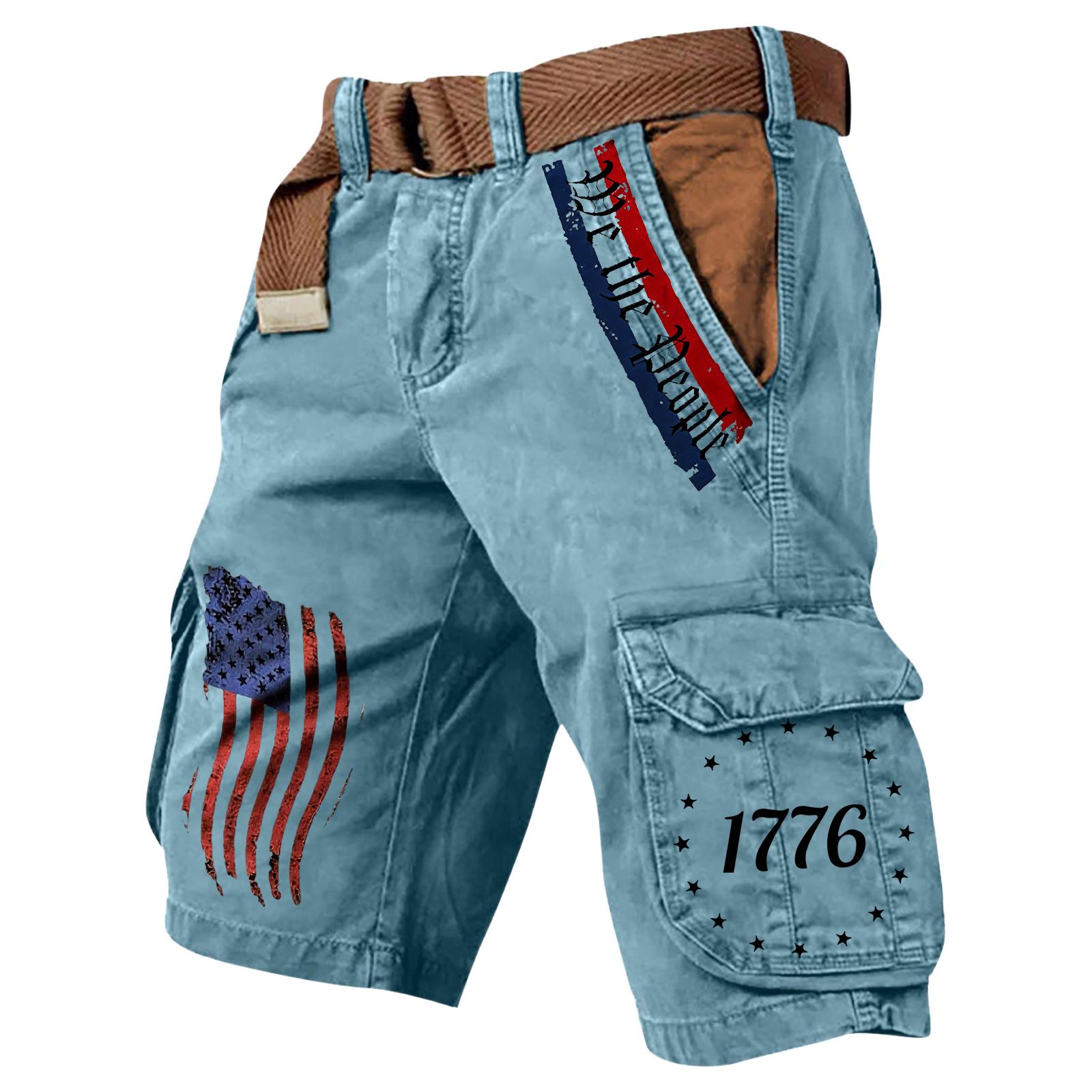 Ren Bag Zomer Shorts voor Heren met Print voor Buiten Losse Shorts voor Heren met Meerdere Zakken L lichtblauwe kleur