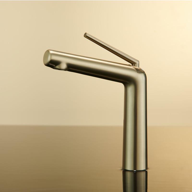 Brushed Gold All-Copper Faucet for Bathroom Sink with Hot and Cold Water