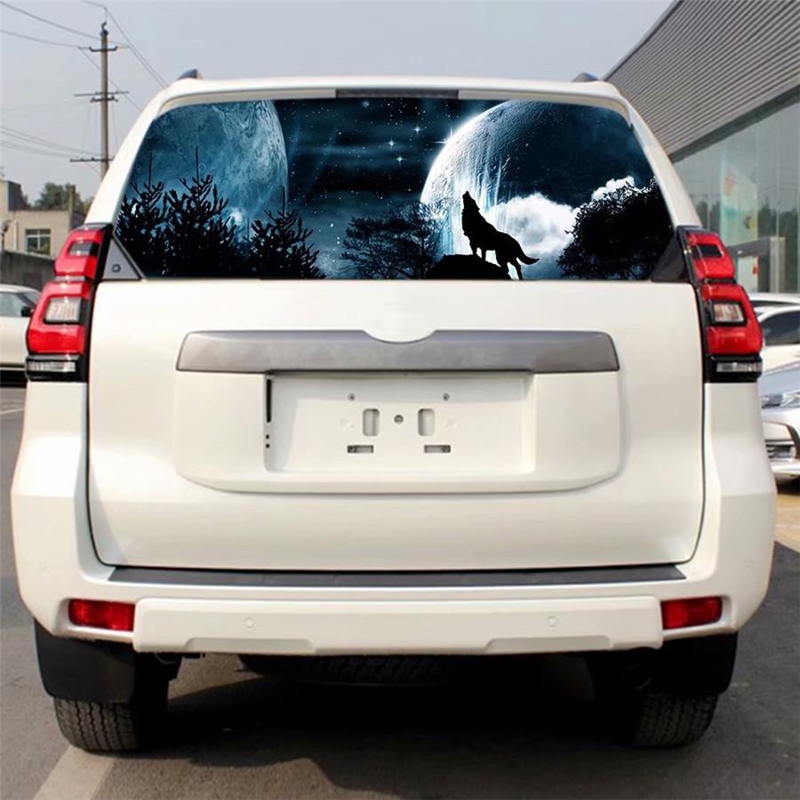 18"x58" Car Rear Window Sticker Wolf Howling To The Moon Galaxy Style Universal
