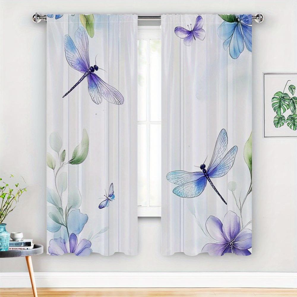 

2Pcs Elegant Dragonfly & Floral Blackout Curtains - 35X90In, Polyester Room Drapes For Living Room & Bedroom, 21, 65X59/ 41, 34X 53x116cm 2pc&Without mount