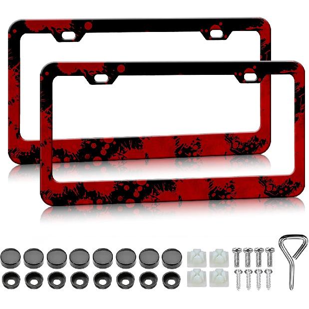 HCSS Blue Hibiscus Flower License Plate Frames - 2 Pack Tropical Hawaii Floral License Plate Holder, Aluminum Metal Rust-Proof Waterproof Car