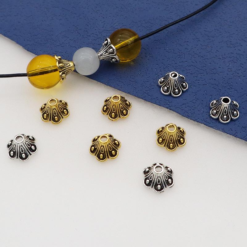 Ancient-Style Bluebell Bead Cap Flower Base Pendant Bracelet – Tibetan Silver, 8mm Tassel Cap Holder Jewelry Accessory.