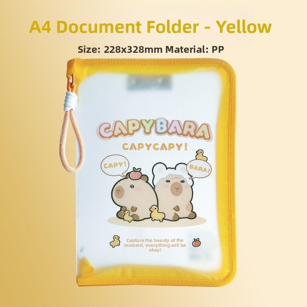 

Waterproof Capybara A4 File Bag Large Capacity Data Storage Bags Document Folder Office Use жовтий