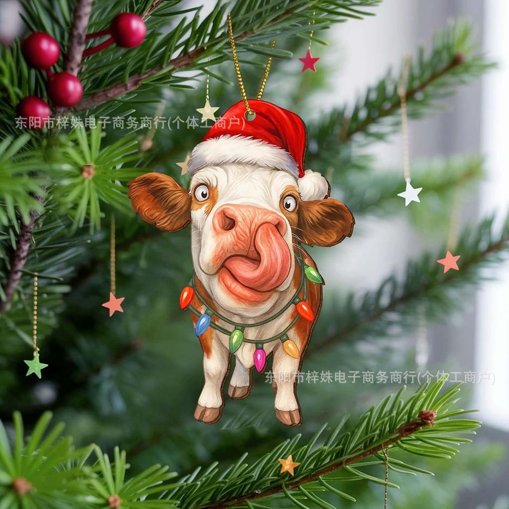 Funny Frog Santa Claus Christmas Tree Decoration, Double-Sided Printed Flat Animal Theme Holiday Party Ornament