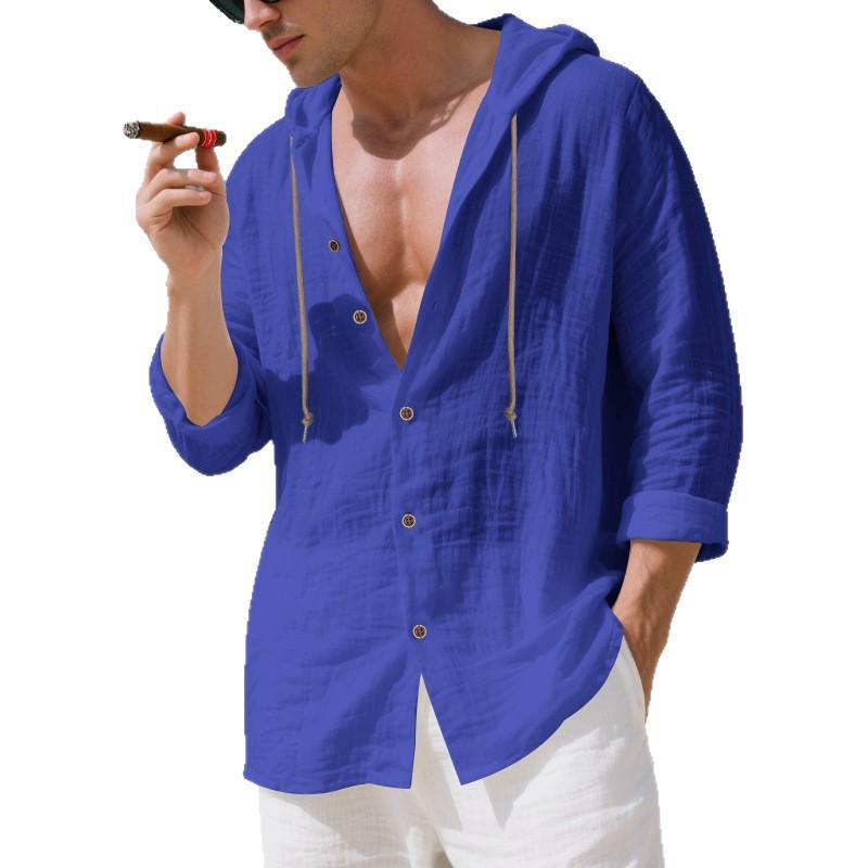 Autumn Loose Linen Shirt Men's Long-sleeved Trendy Beach Casual Hooded Cardigan